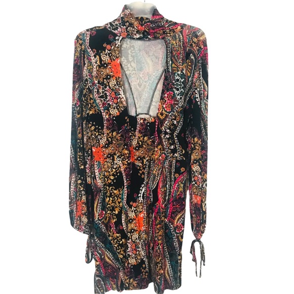 Free People All Dolled Up long sleeve paisley print mini dress. - Picture 6 of 11
